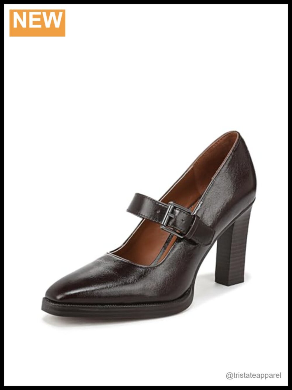 Faux Leather Square Toe Block Heel Pump Adjustable Buckle Pull-On